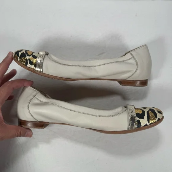 AGL Attilio Giusti Leombruni Cream Metallic Leopard Print Captoe Flats Size 9 - Picture 8 of 12